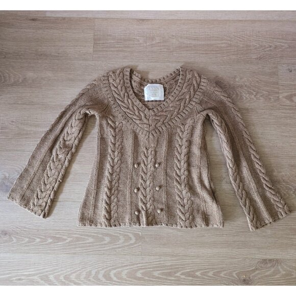 Old Navy Vintage Wool Cotton Fisherman Cable Knit V-Neck Y2K Sweater Pullover M - Picture 1 of 10